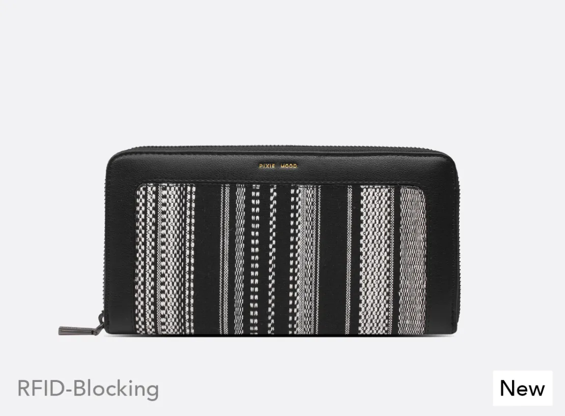 Pixie Mood RFID Blocking Black EMMA ZIP Vegan Leather Croc Wallet