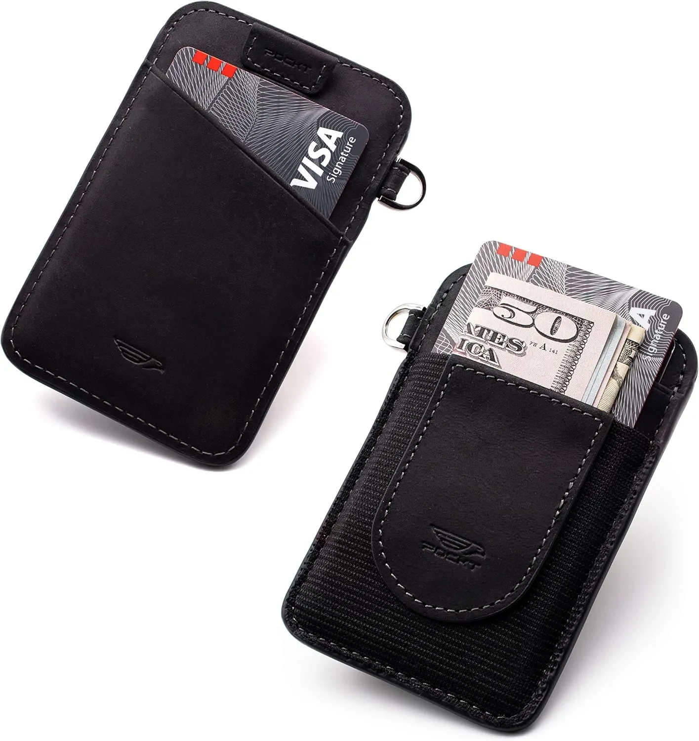 POCKT Card Holder Wallet For Men and Women - Slim Minimalist Front Pocket Wallet Elastic Credit Card Holder Genuine Leather RFID Blocking Card Case Wallets