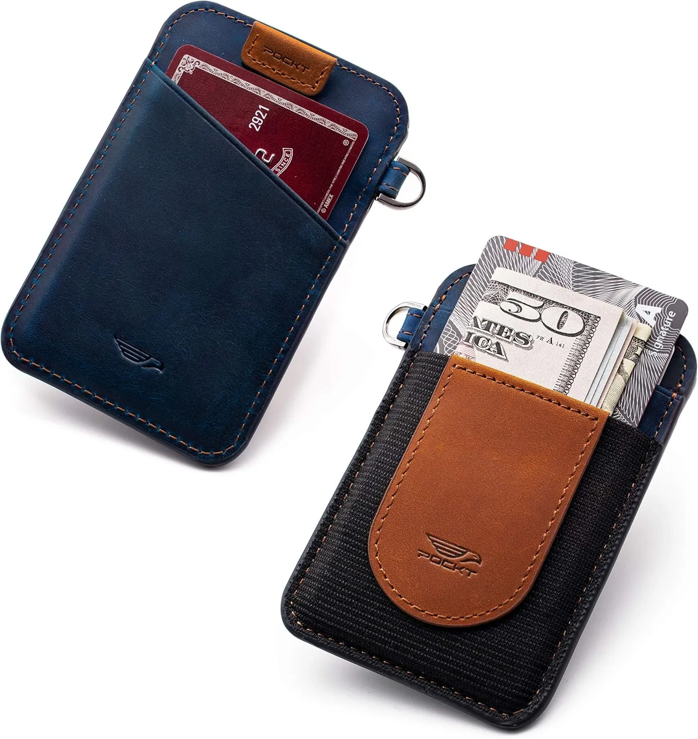 POCKT Card Holder Wallet For Men and Women - Slim Minimalist Front Pocket Wallet Elastic Credit Card Holder Genuine Leather RFID Blocking Card Case Wallets