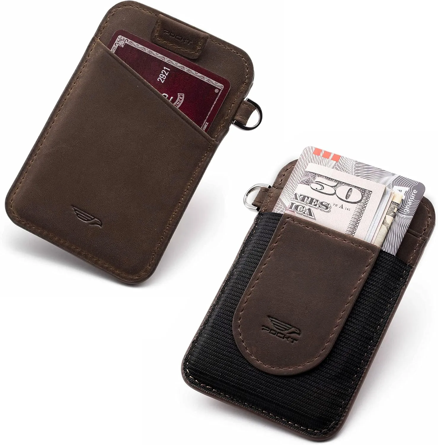 POCKT Card Holder Wallet For Men and Women - Slim Minimalist Front Pocket Wallet Elastic Credit Card Holder Genuine Leather RFID Blocking Card Case Wallets