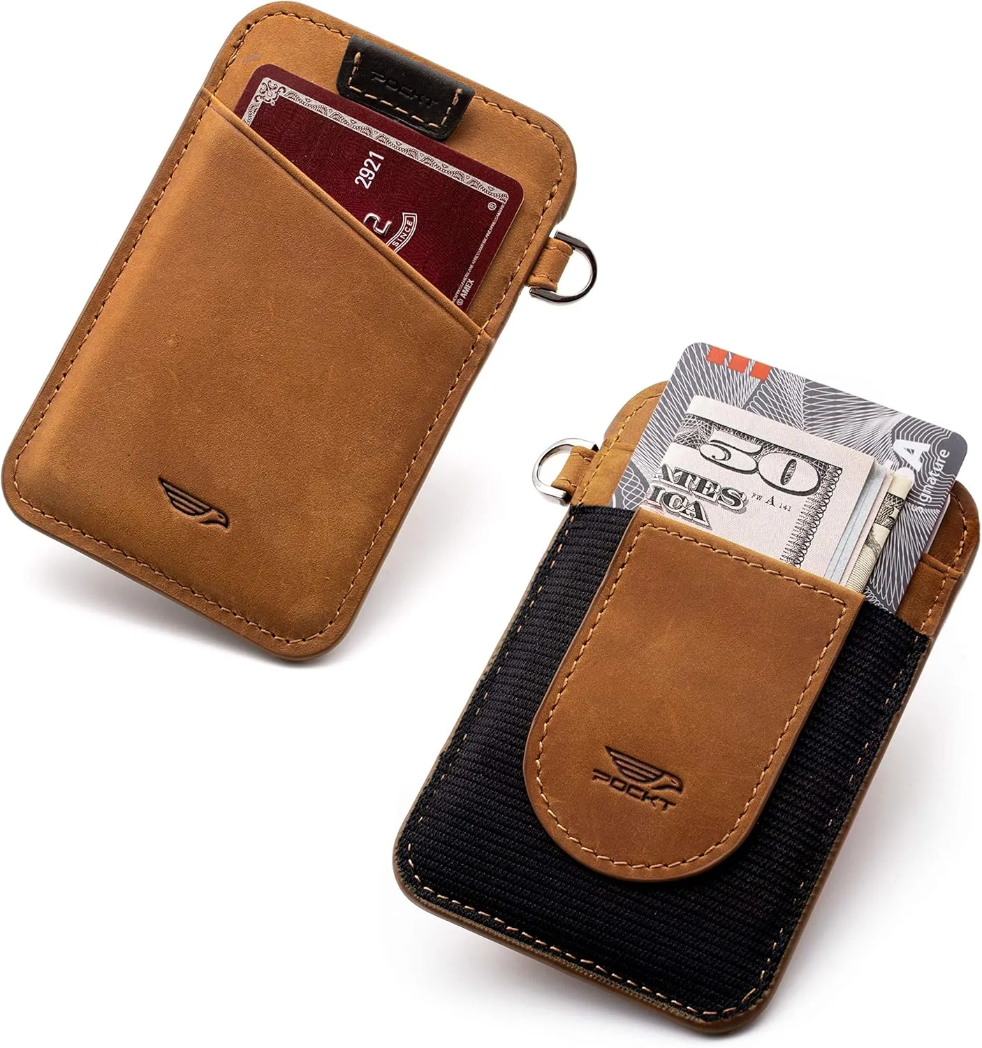 POCKT Card Holder Wallet For Men and Women - Slim Minimalist Front Pocket Wallet Elastic Credit Card Holder Genuine Leather RFID Blocking Card Case Wallets
