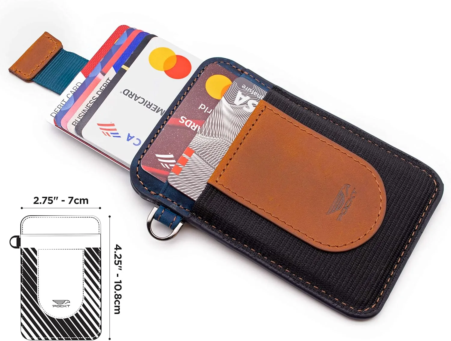 POCKT Card Holder Wallet For Men and Women - Slim Minimalist Front Pocket Wallet Elastic Credit Card Holder Genuine Leather RFID Blocking Card Case Wallets