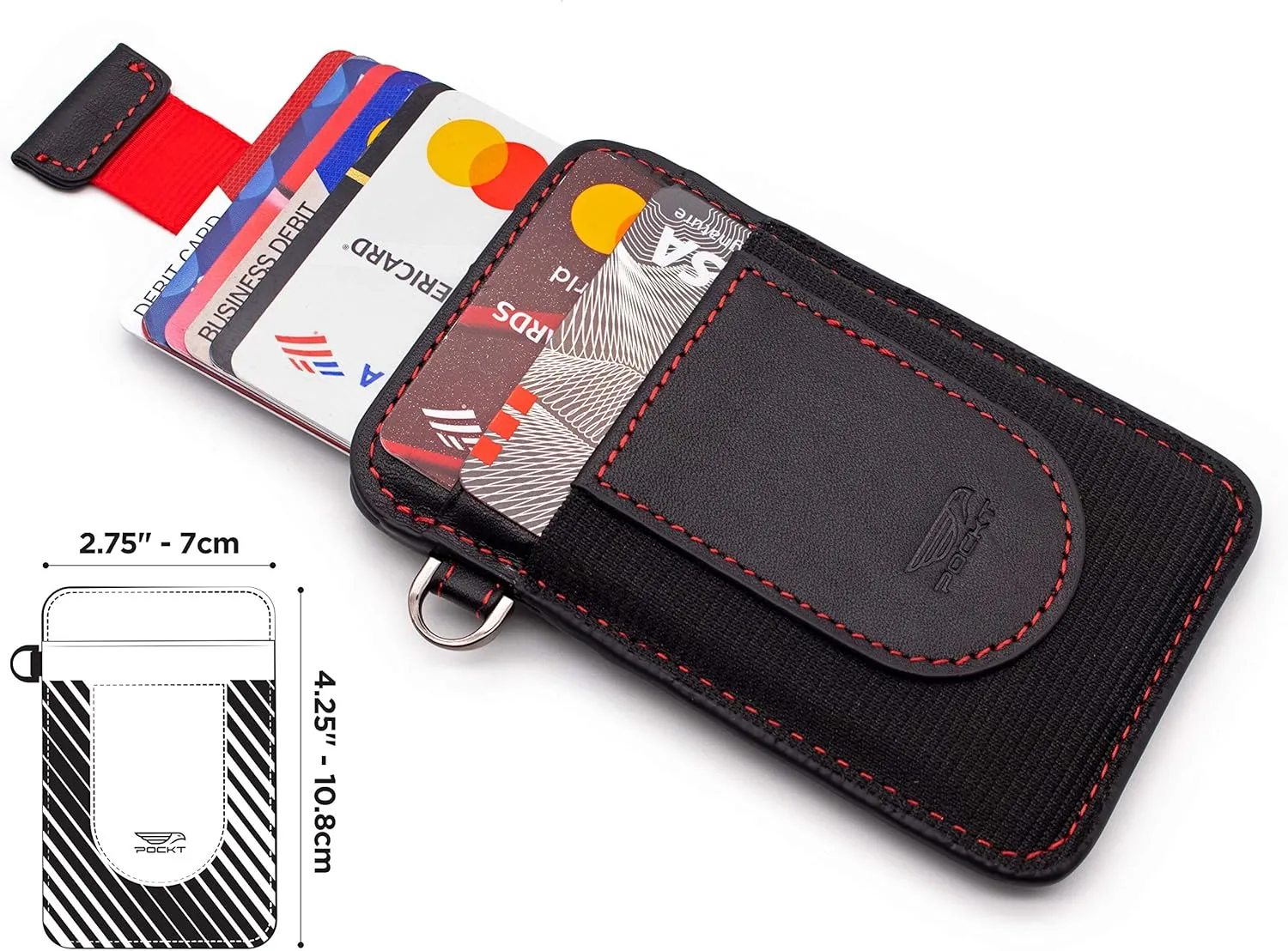 POCKT Card Holder Wallet For Men and Women - Slim Minimalist Front Pocket Wallet Elastic Credit Card Holder Genuine Leather RFID Blocking Card Case Wallets