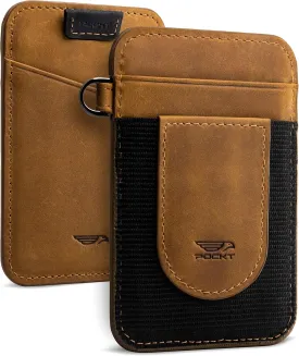 POCKT Card Holder Wallet For Men and Women - Slim Minimalist Front Pocket Wallet Elastic Credit Card Holder Genuine Leather RFID Blocking Card Case Wallets