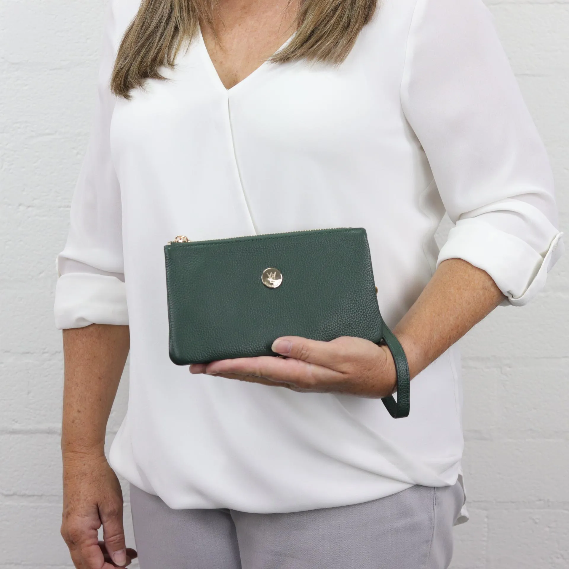 Polly leather or suede wristlet clutch