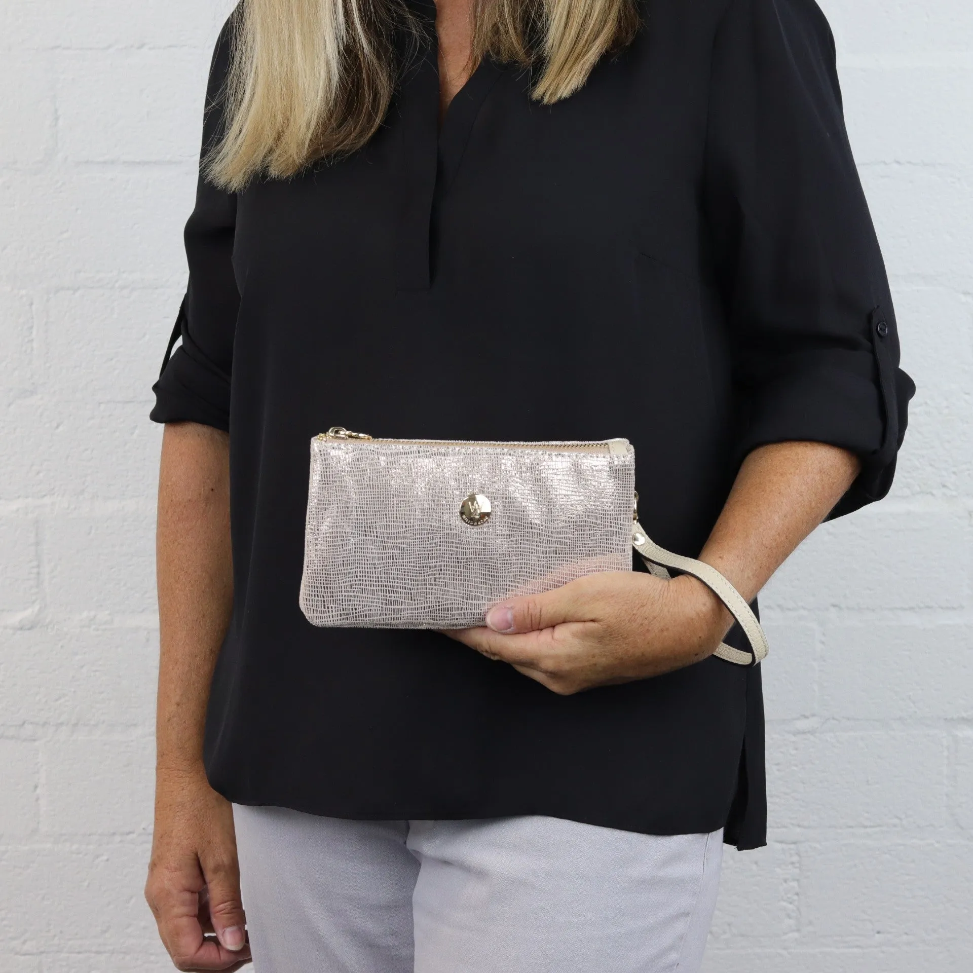 Polly leather or suede wristlet clutch