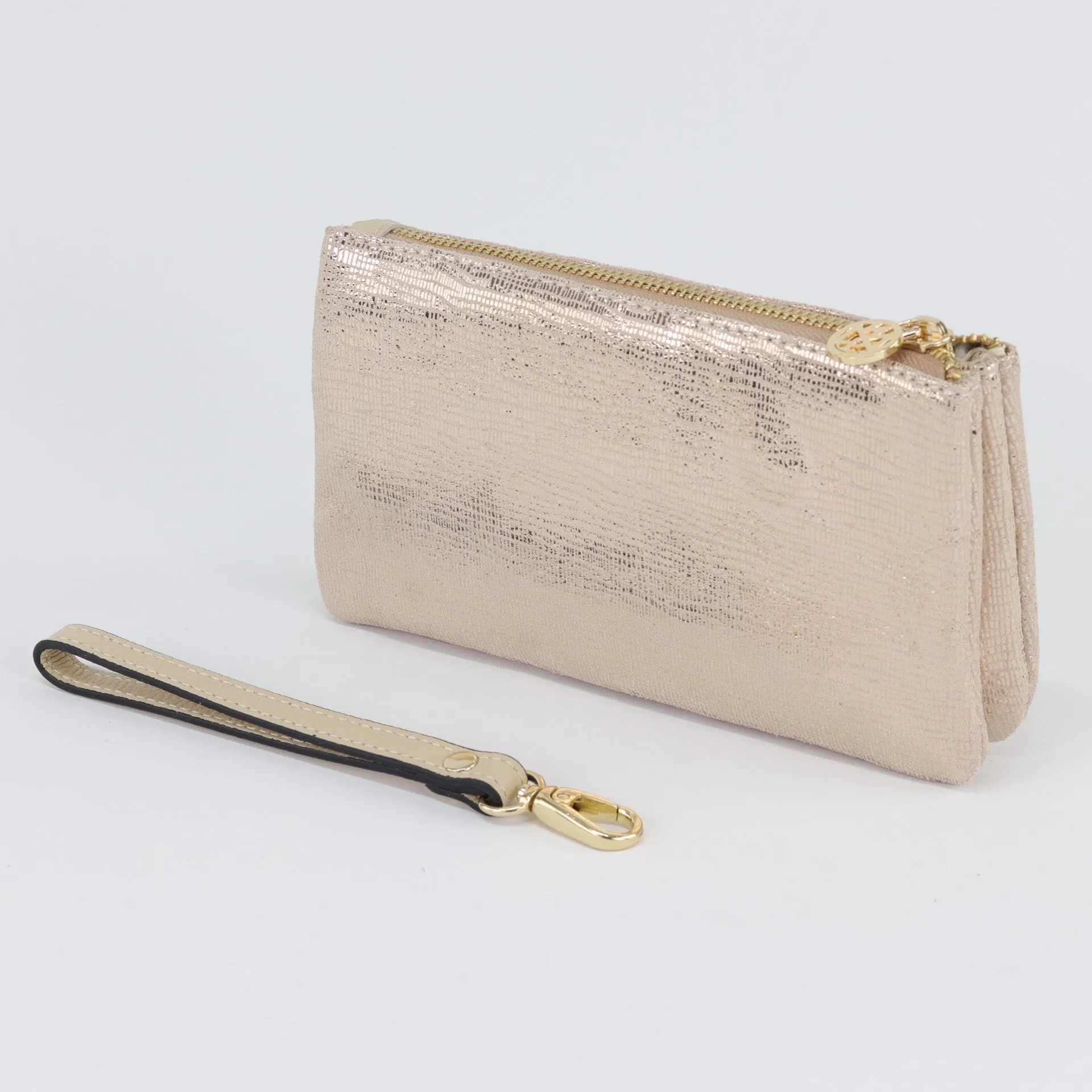 Polly leather or suede wristlet clutch