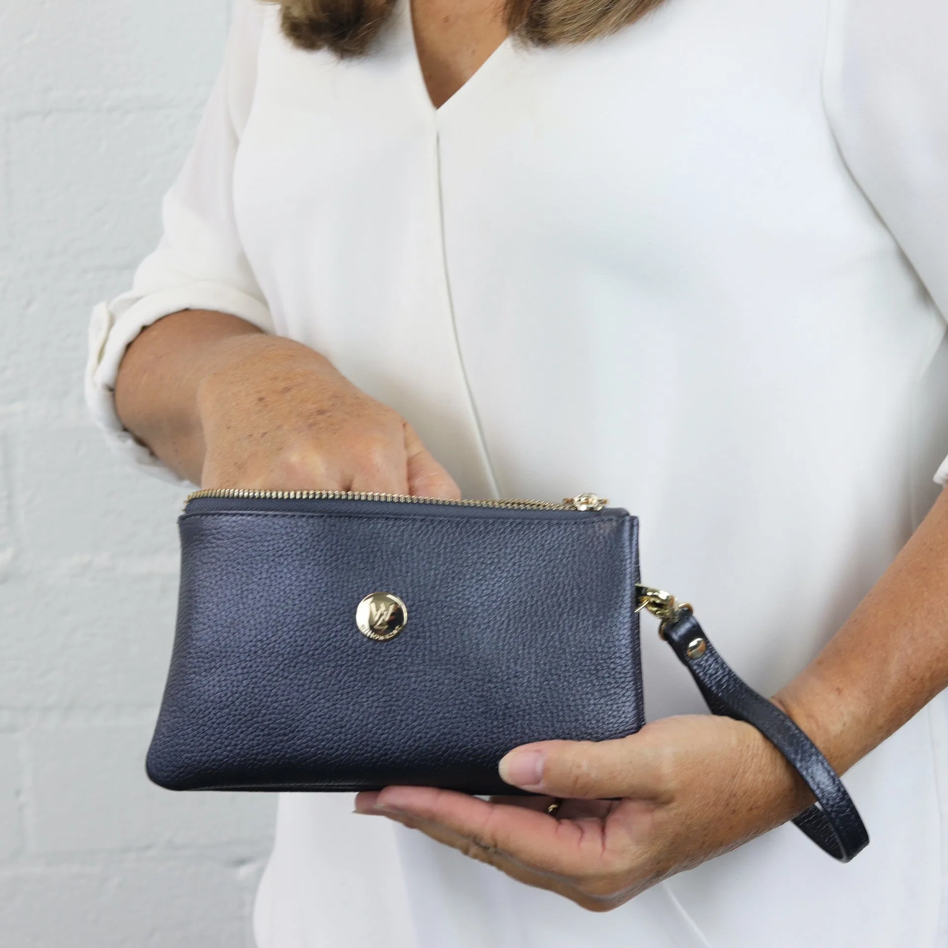 Polly leather or suede wristlet clutch