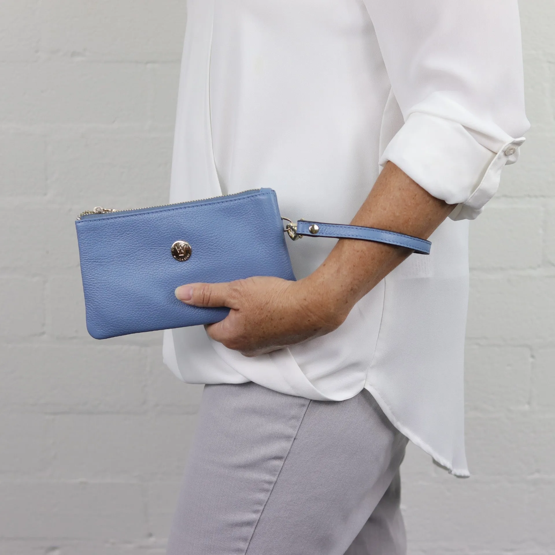Polly leather or suede wristlet clutch