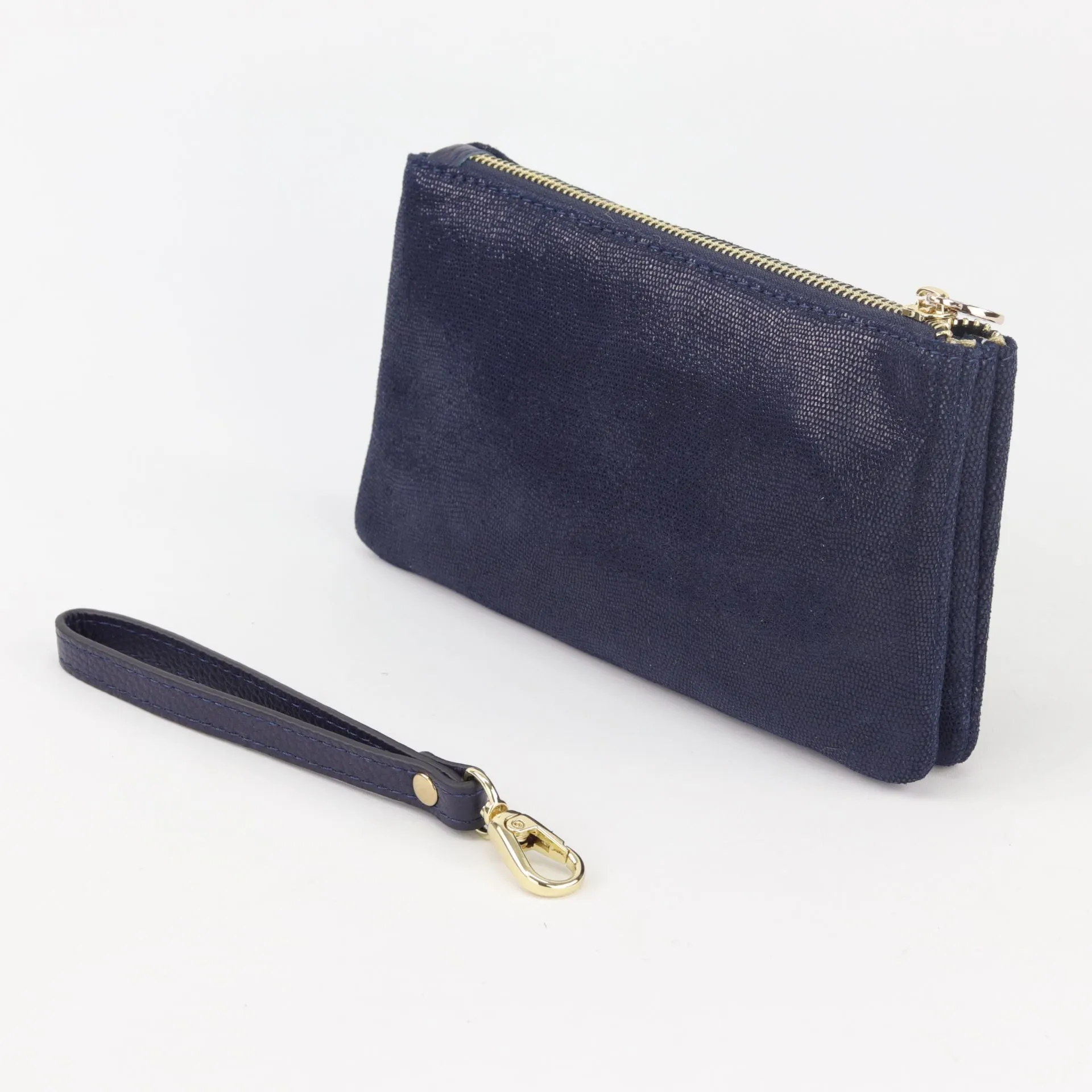 Polly leather or suede wristlet clutch