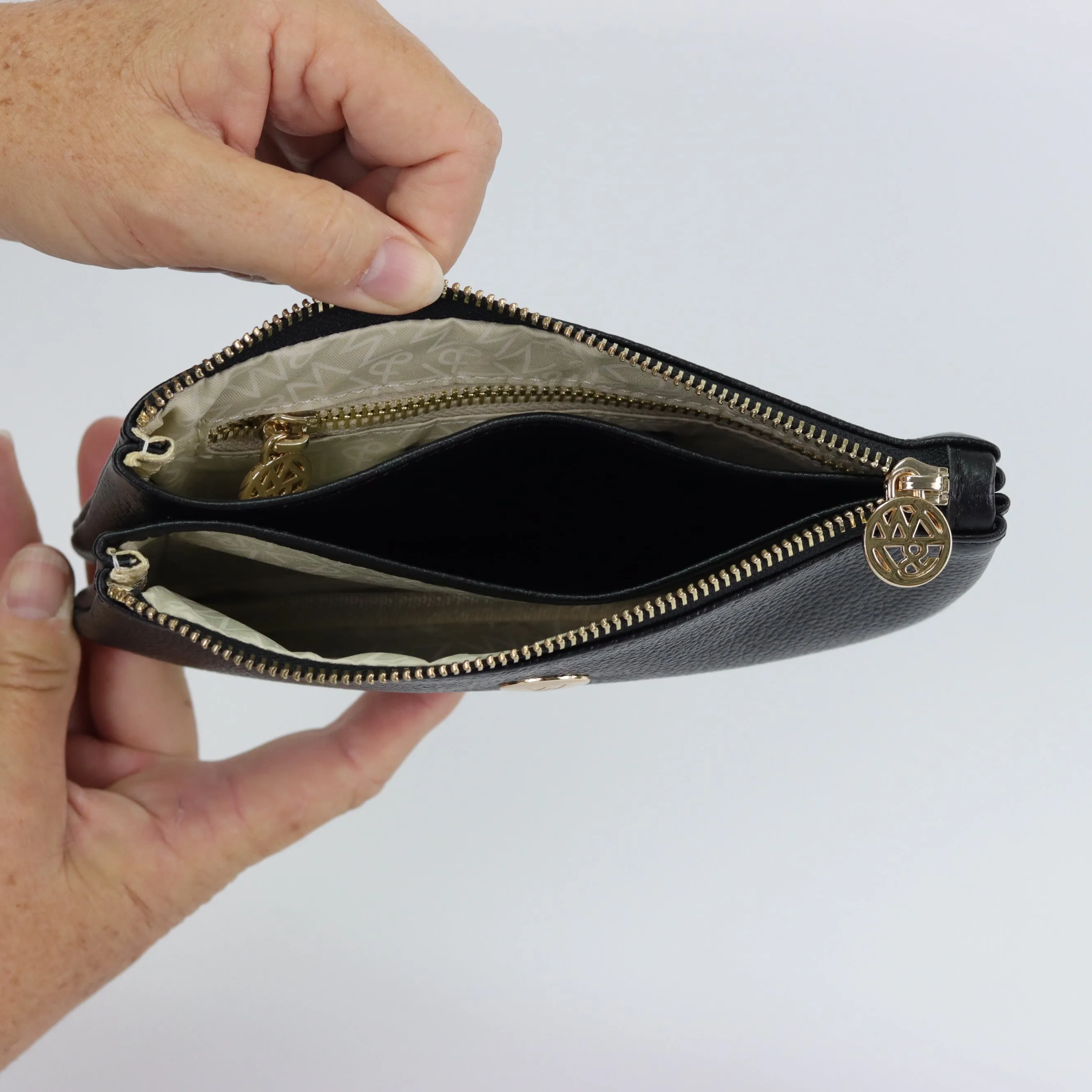 Polly leather or suede wristlet clutch