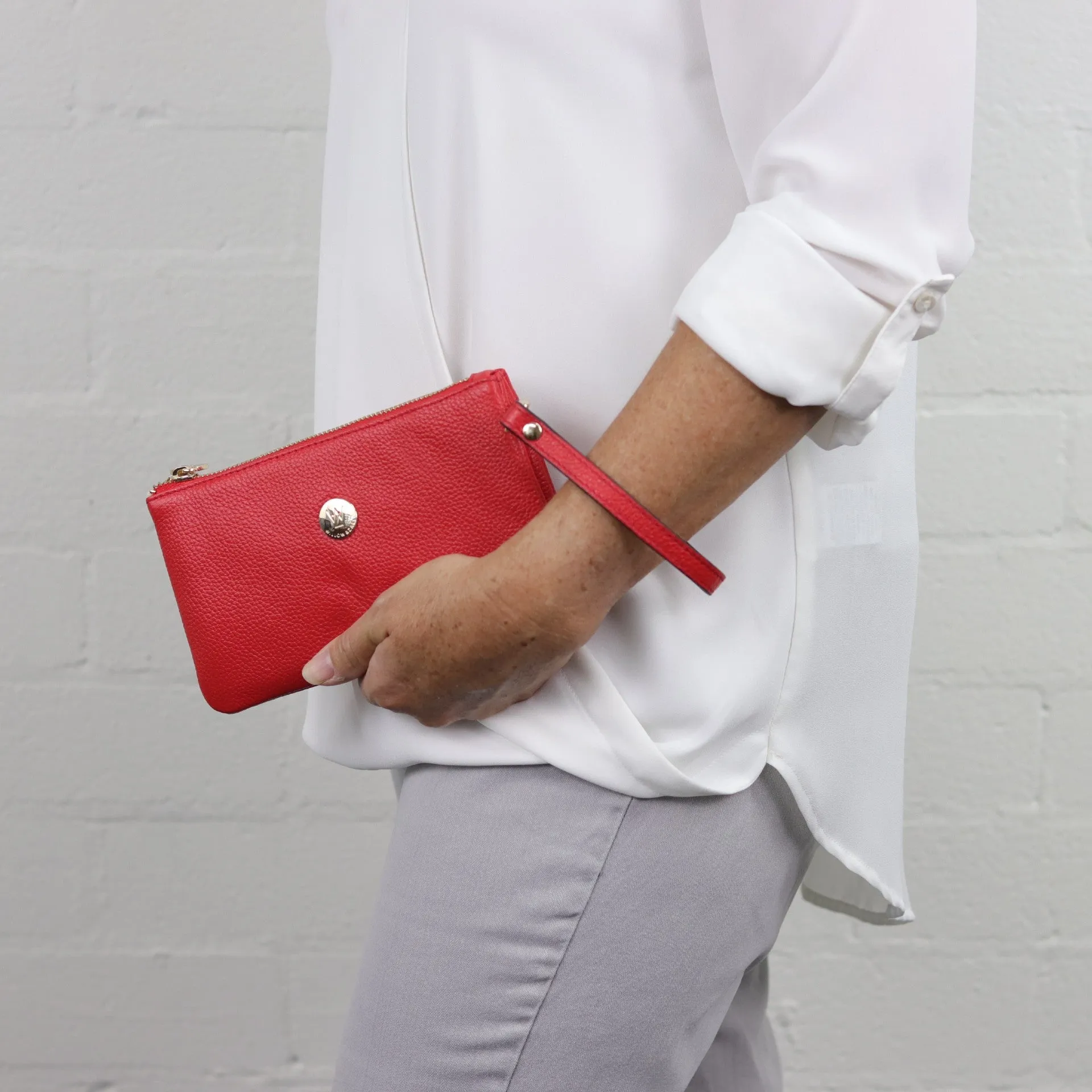 Polly leather or suede wristlet clutch