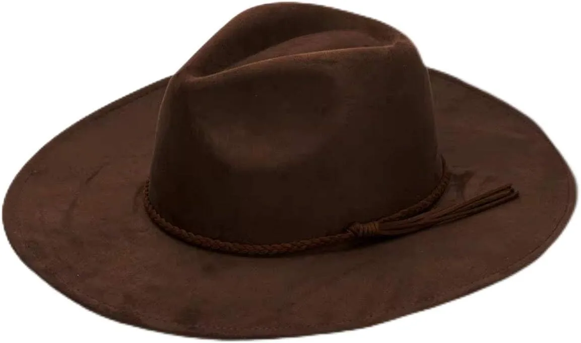 Premium Vegan Tribal Suede Fedora Brown