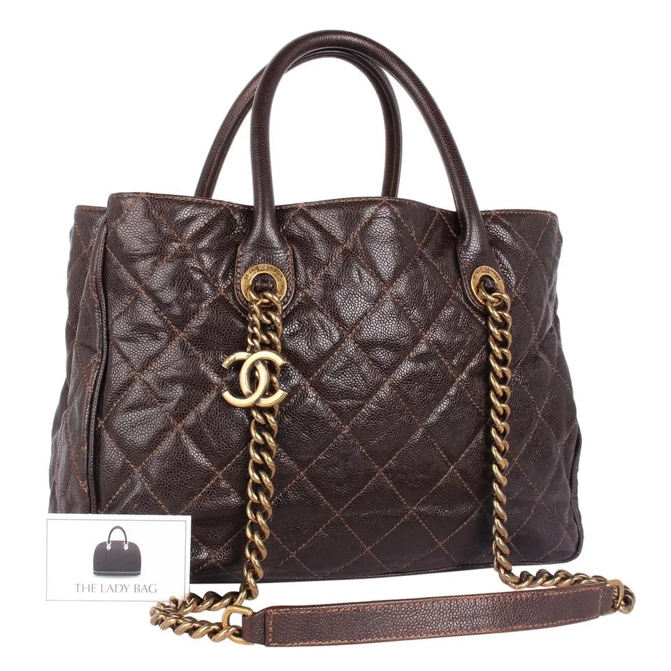 Quilted Glazed Caviar Tote Brown (Authentic Pre-Owned)