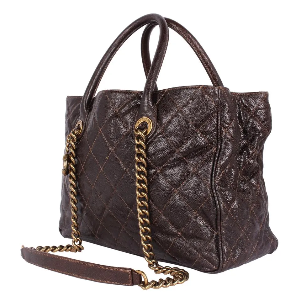 Quilted Glazed Caviar Tote Brown (Authentic Pre-Owned)