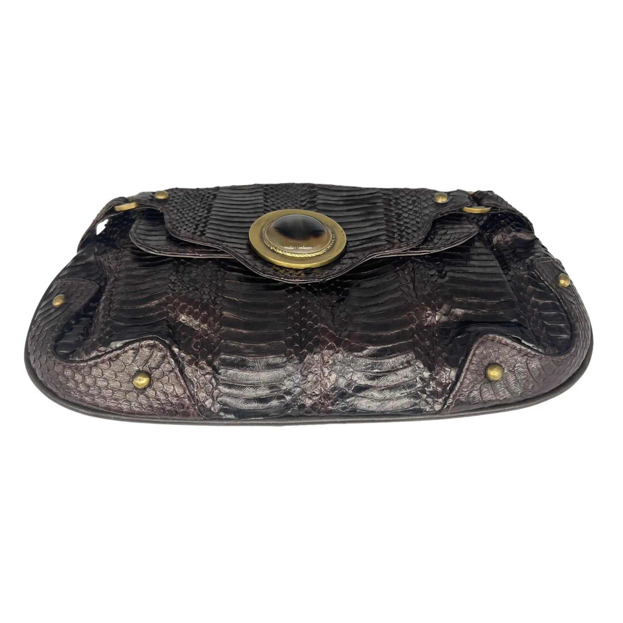 R&Y AUGOUSTI Snakeskin Clutch - Brown