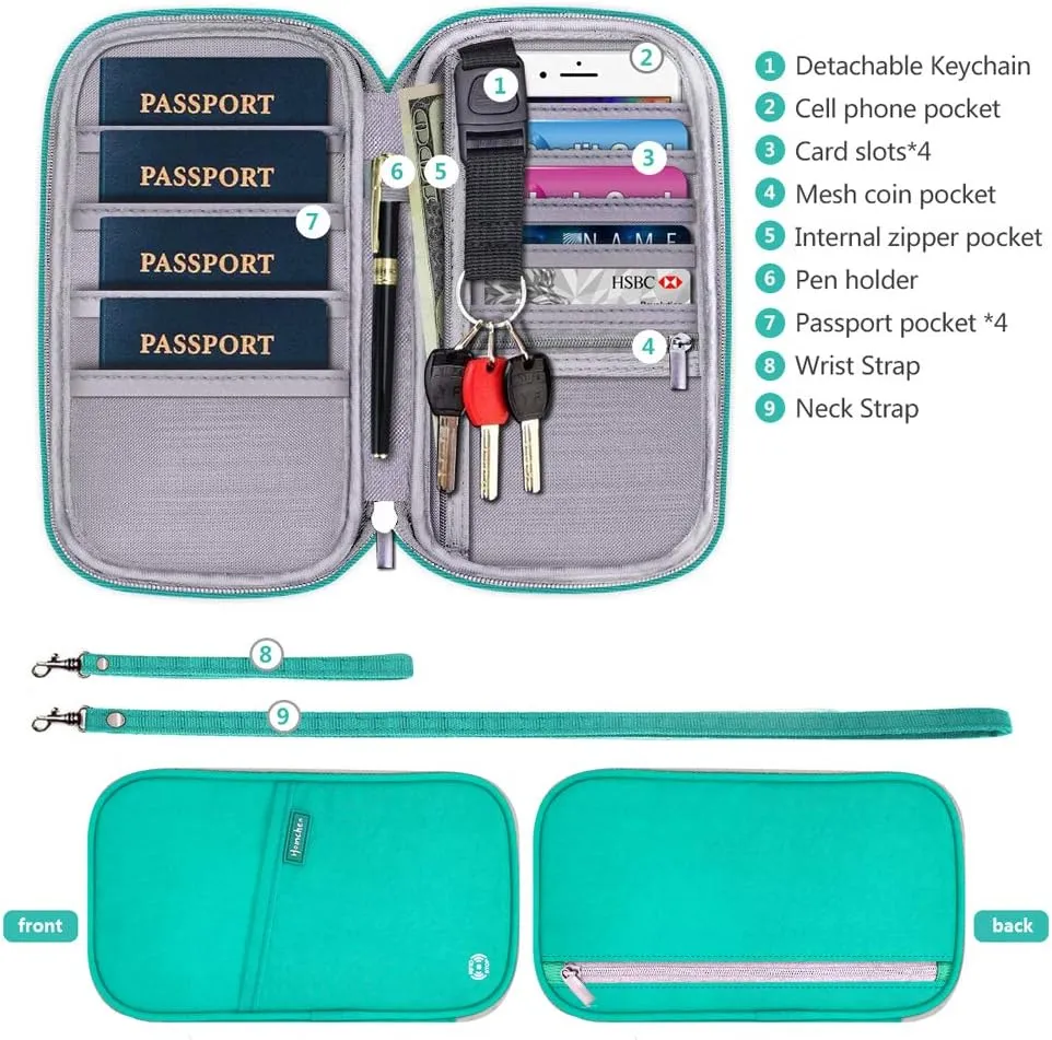 RFID Family Passport Wallet Holder Waterproof, Travel Document Organizer Credit Card Clutch Bag for Men Women