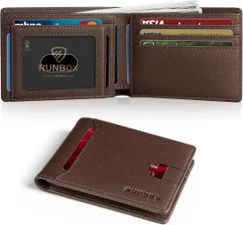 RUNBOX Wallet for Men Slim 11 Credit Card Holder Slots Leather RFID Blocking Small Thin Men's Wallet Bifold Minimalist Front Pocket Large Capacity Gift Box