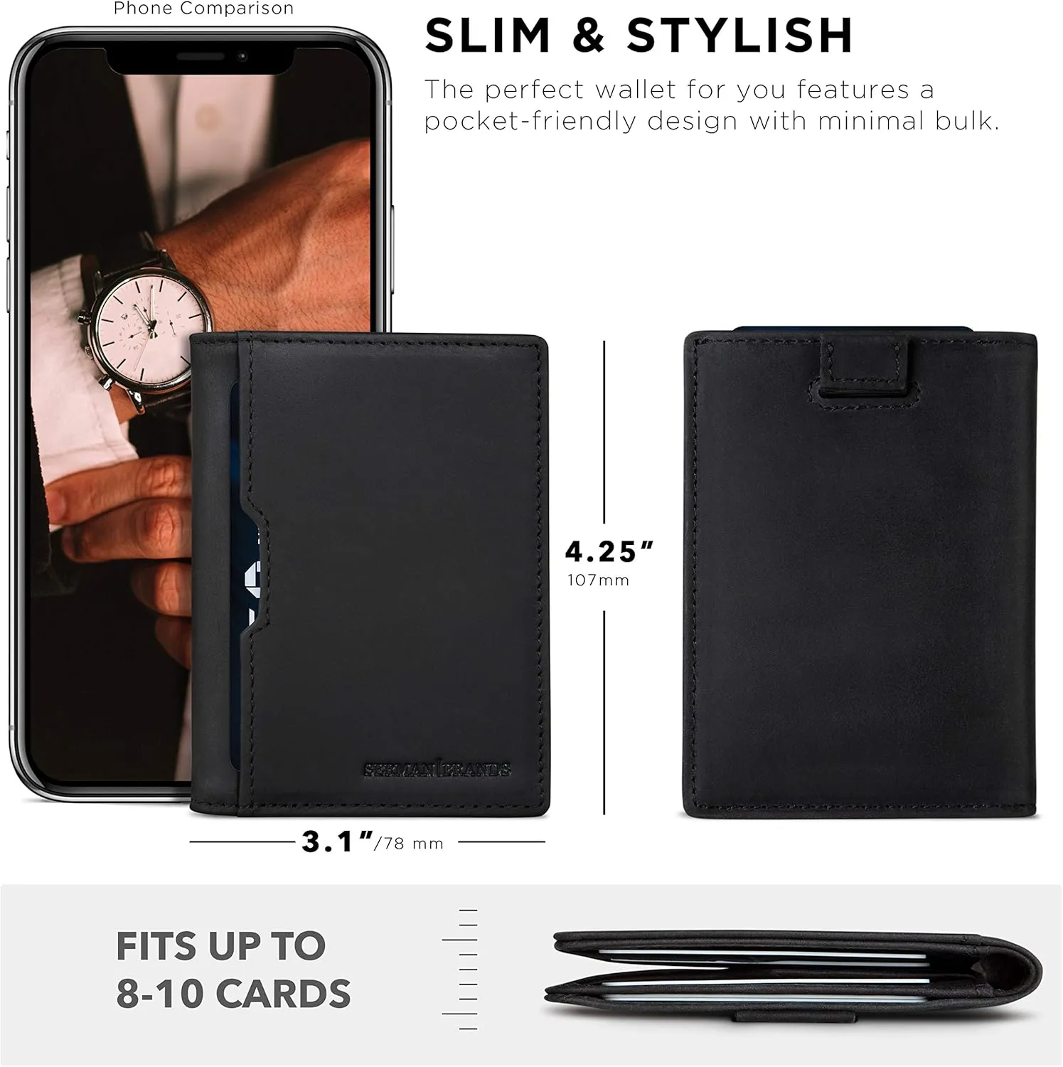 SERMAN BRANDS - Wallets for Men Slim Mens leather RFID Blocking Minimalist Card Front Pocket Bifold Travel Thin