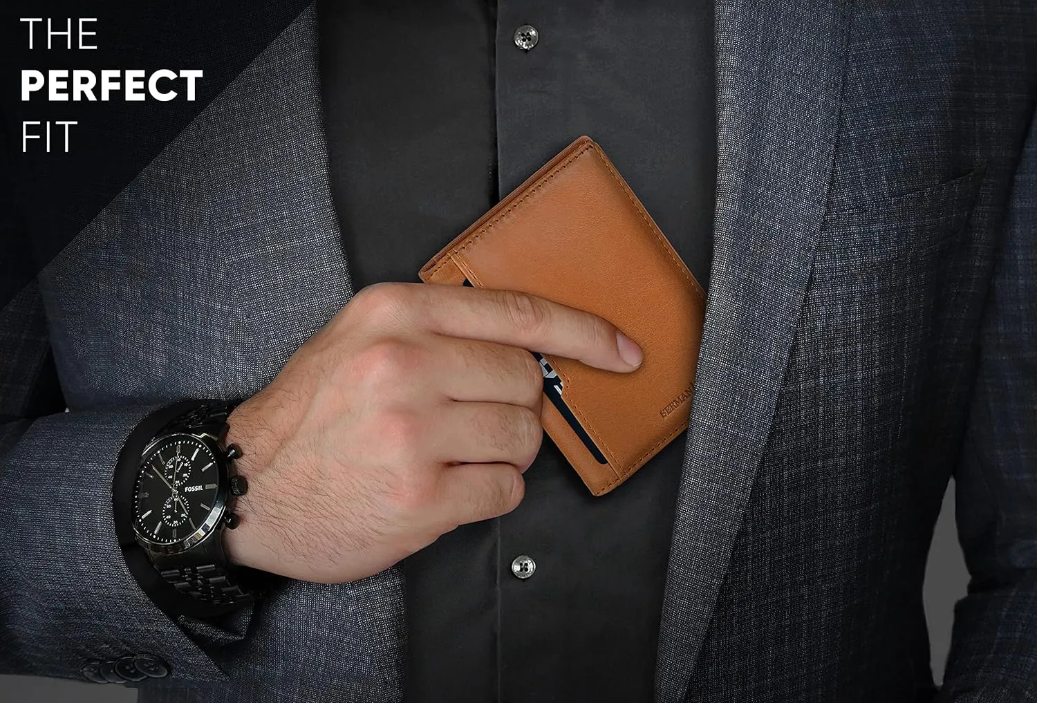 SERMAN BRANDS - Wallets for Men Slim Mens leather RFID Blocking Minimalist Card Front Pocket Bifold Travel Thin