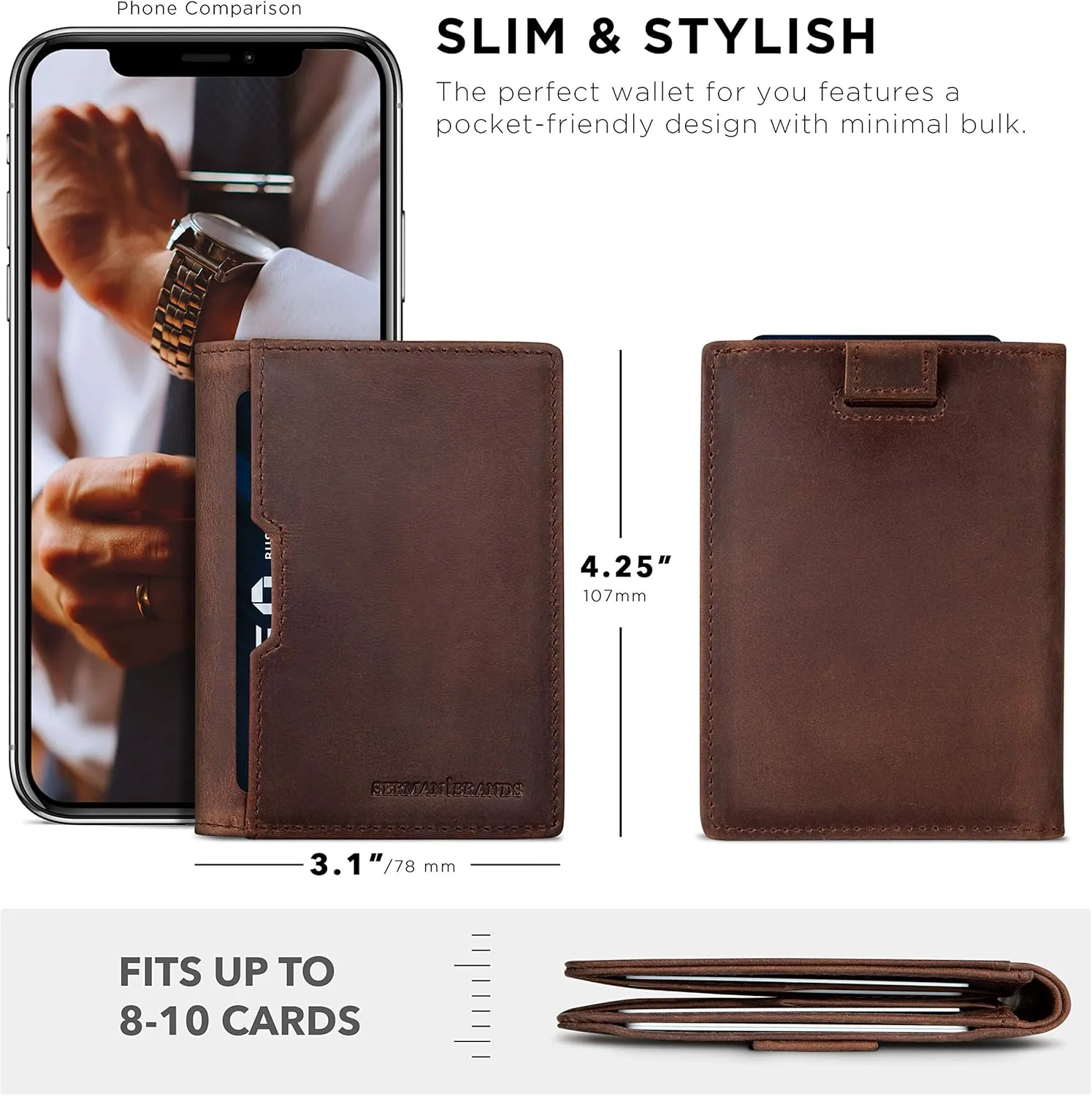 SERMAN BRANDS - Wallets for Men Slim Mens leather RFID Blocking Minimalist Card Front Pocket Bifold Travel Thin