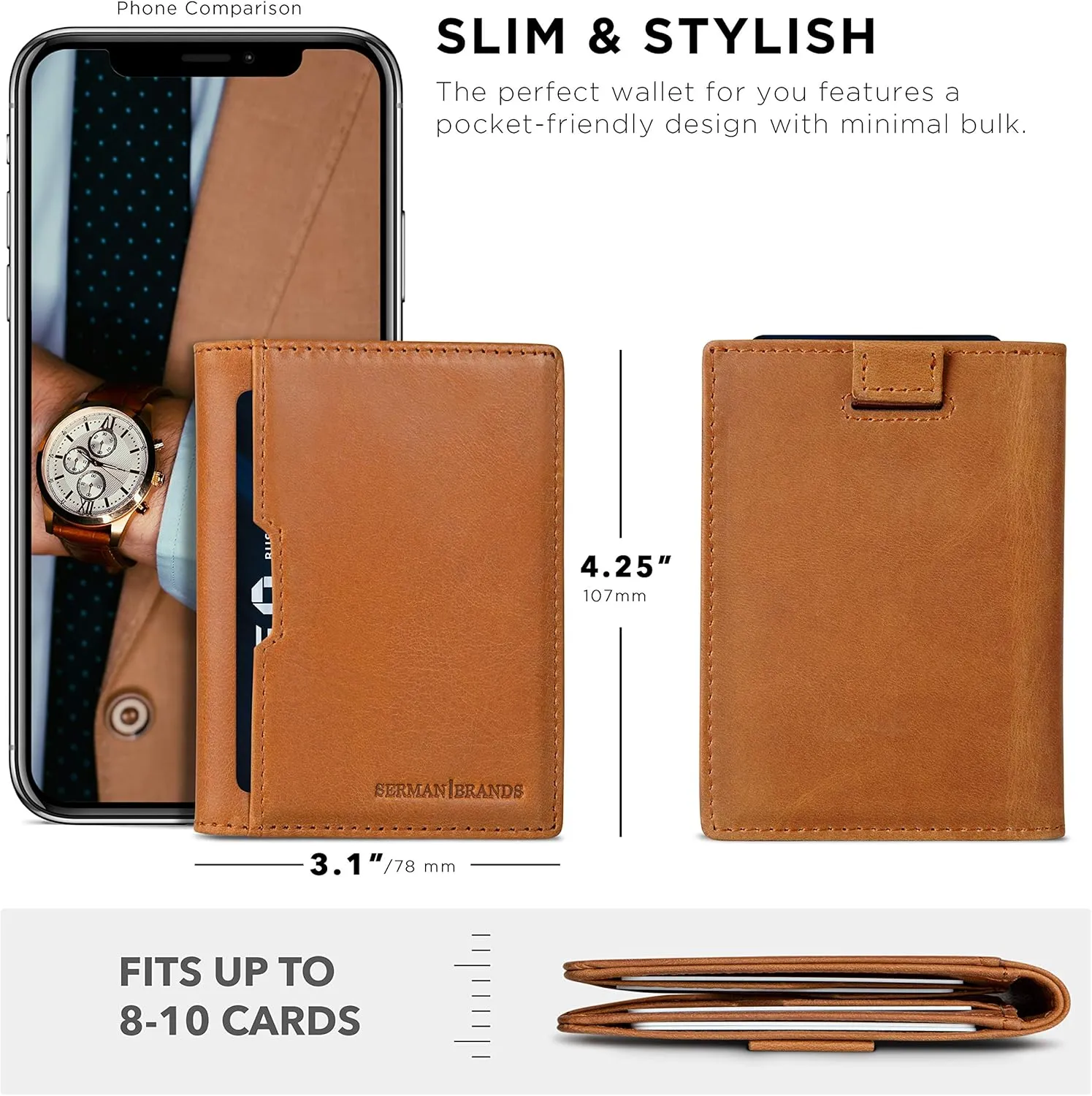 SERMAN BRANDS - Wallets for Men Slim Mens leather RFID Blocking Minimalist Card Front Pocket Bifold Travel Thin