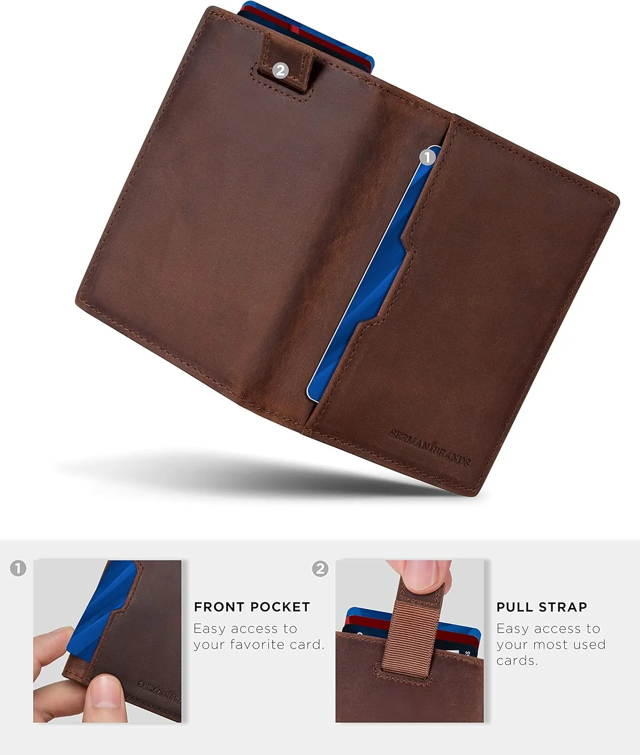 SERMAN BRANDS - Wallets for Men Slim Mens leather RFID Blocking Minimalist Card Front Pocket Bifold Travel Thin