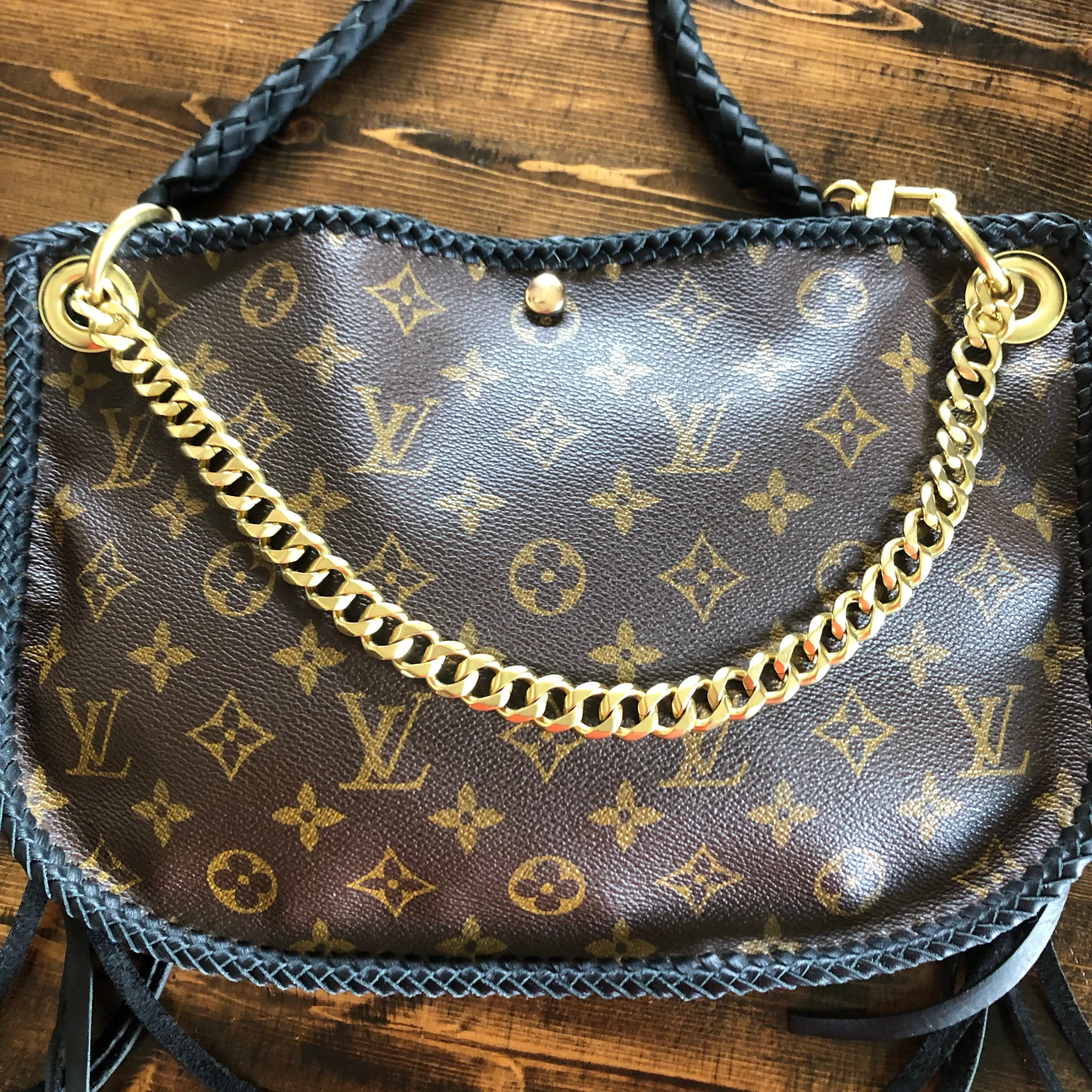 The Peacock - Vintage Monogram Hobo Crossbody in Black - Brass Hardware