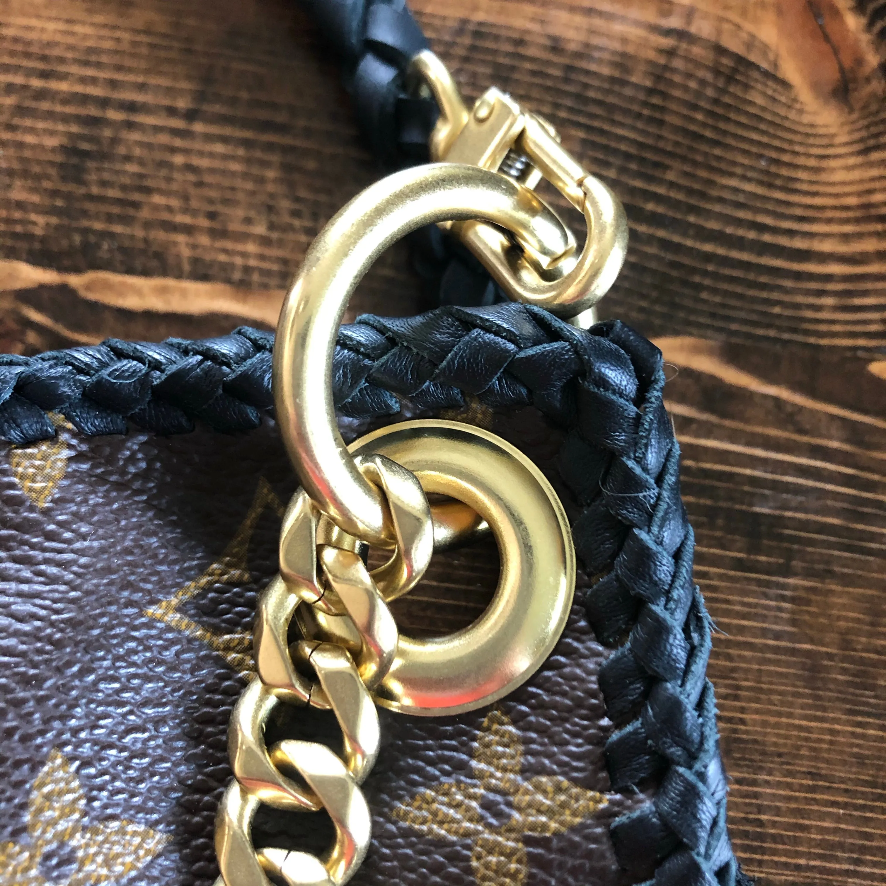 The Peacock - Vintage Monogram Hobo Crossbody in Black - Brass Hardware