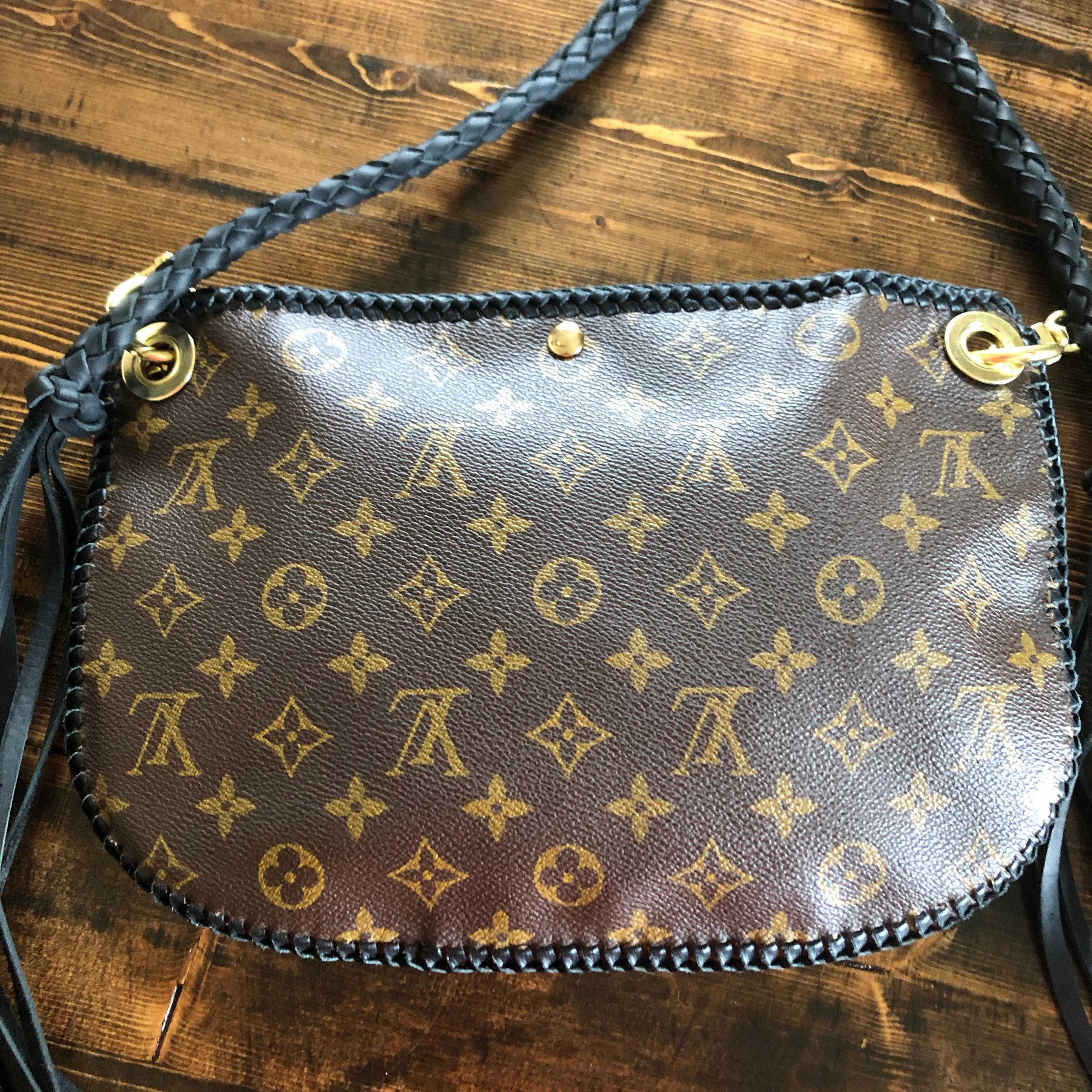 The Peacock - Vintage Monogram Hobo Crossbody in Black - Brass Hardware