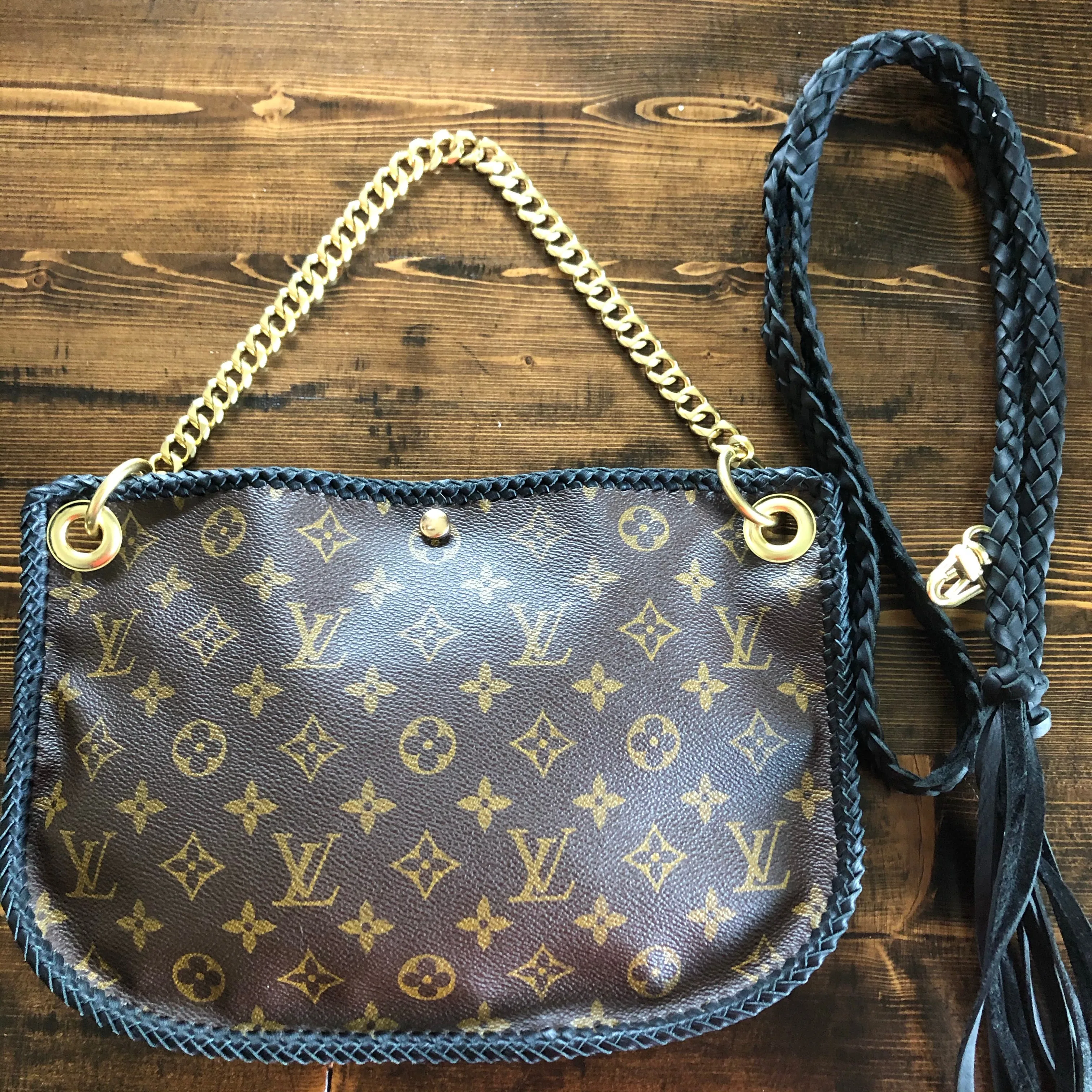 The Peacock - Vintage Monogram Hobo Crossbody in Black - Brass Hardware
