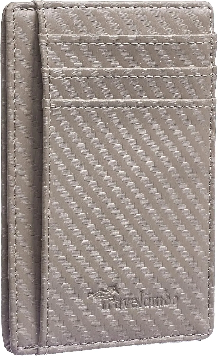 Travelambo Front Pocket Minimalist Leather Slim Wallet RFID Blocking Carbon Fiber Texture