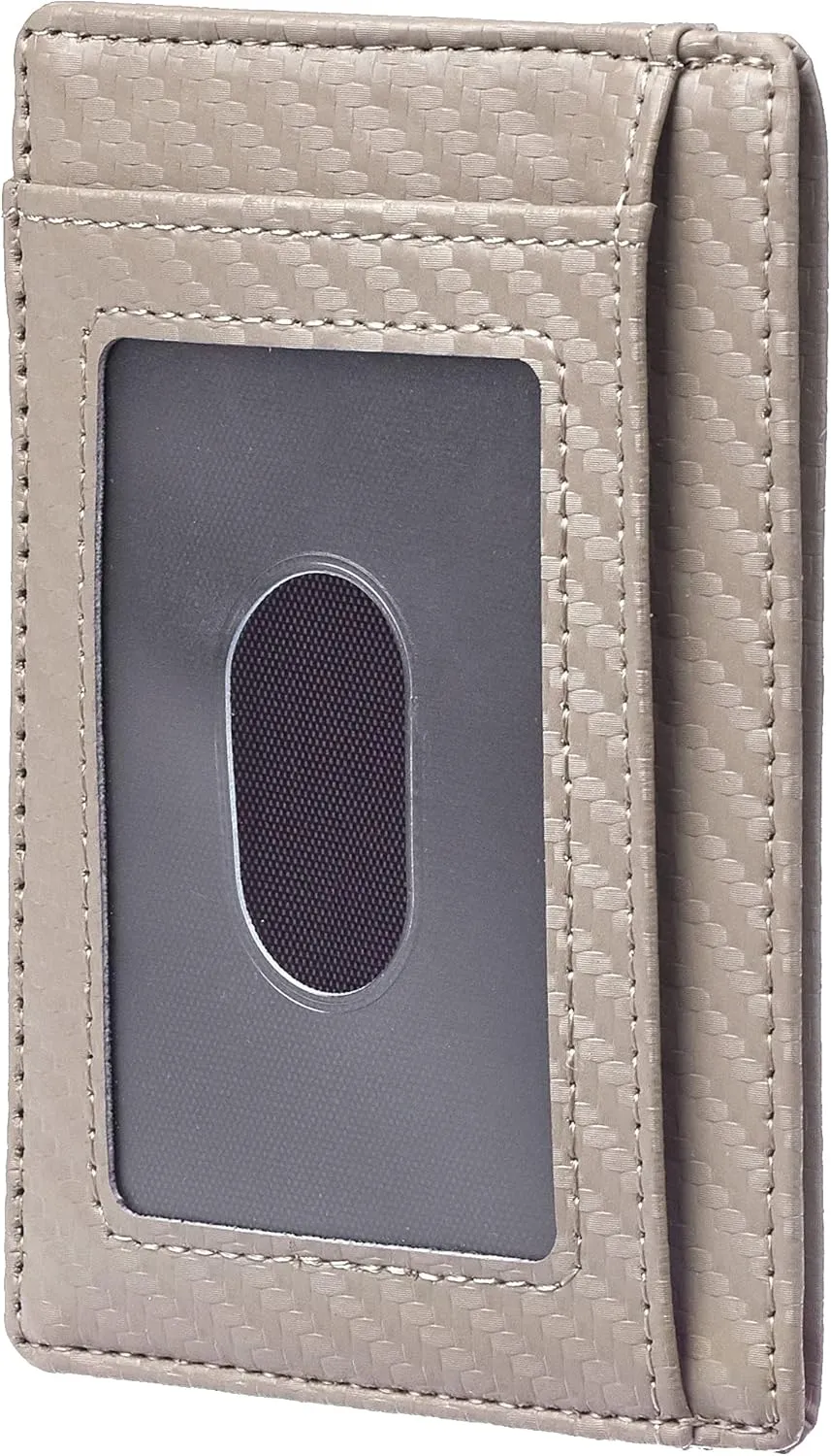 Travelambo Front Pocket Minimalist Leather Slim Wallet RFID Blocking Carbon Fiber Texture