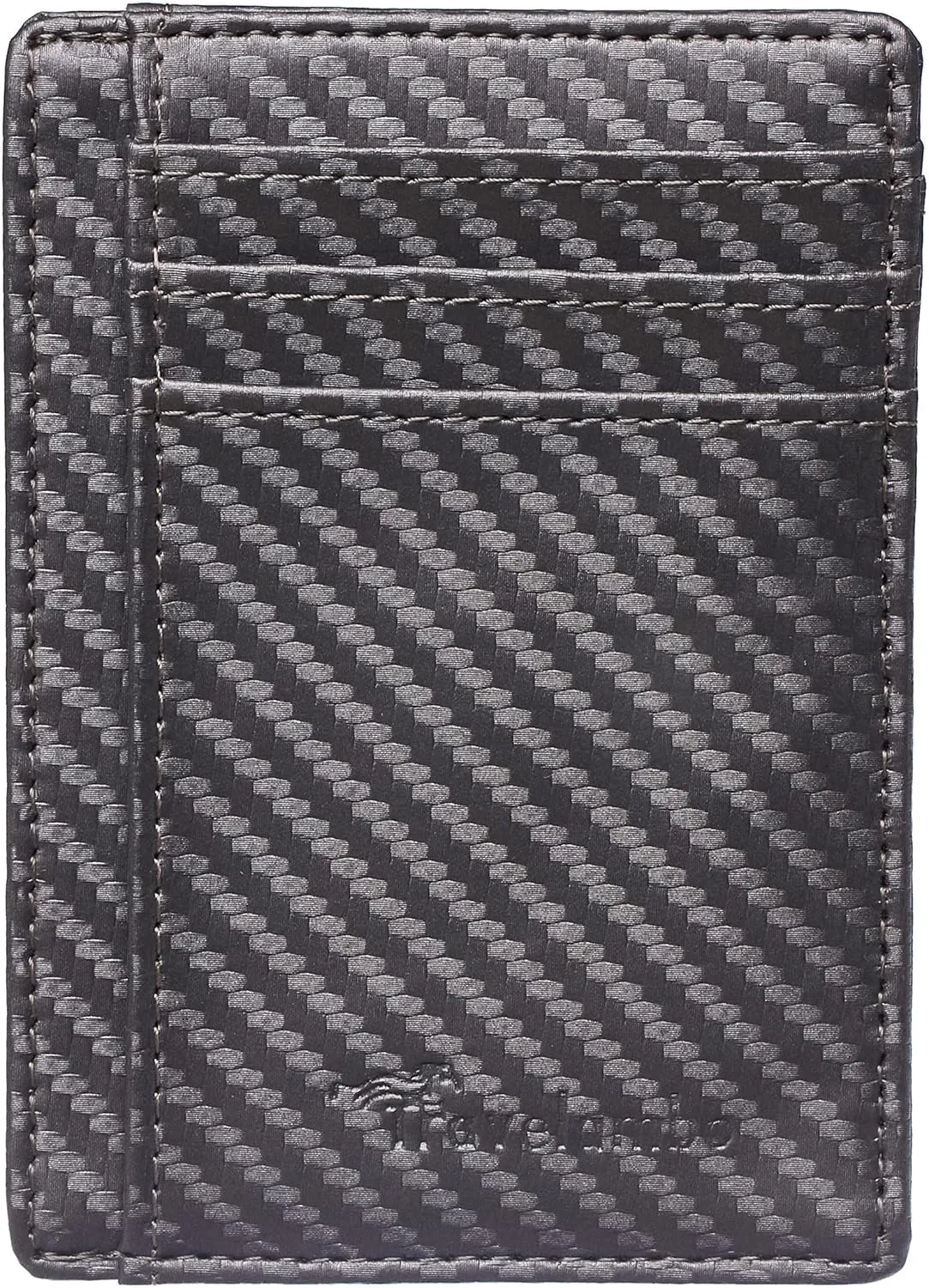 Travelambo Front Pocket Minimalist Leather Slim Wallet RFID Blocking Carbon Fiber Texture