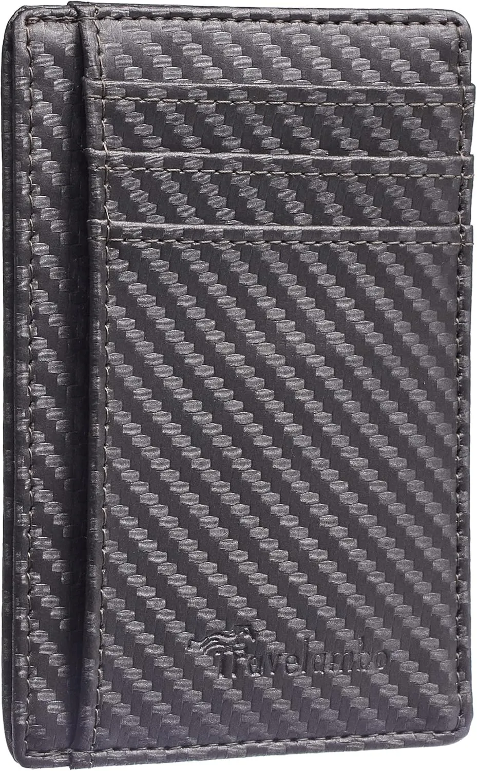 Travelambo Front Pocket Minimalist Leather Slim Wallet RFID Blocking Carbon Fiber Texture