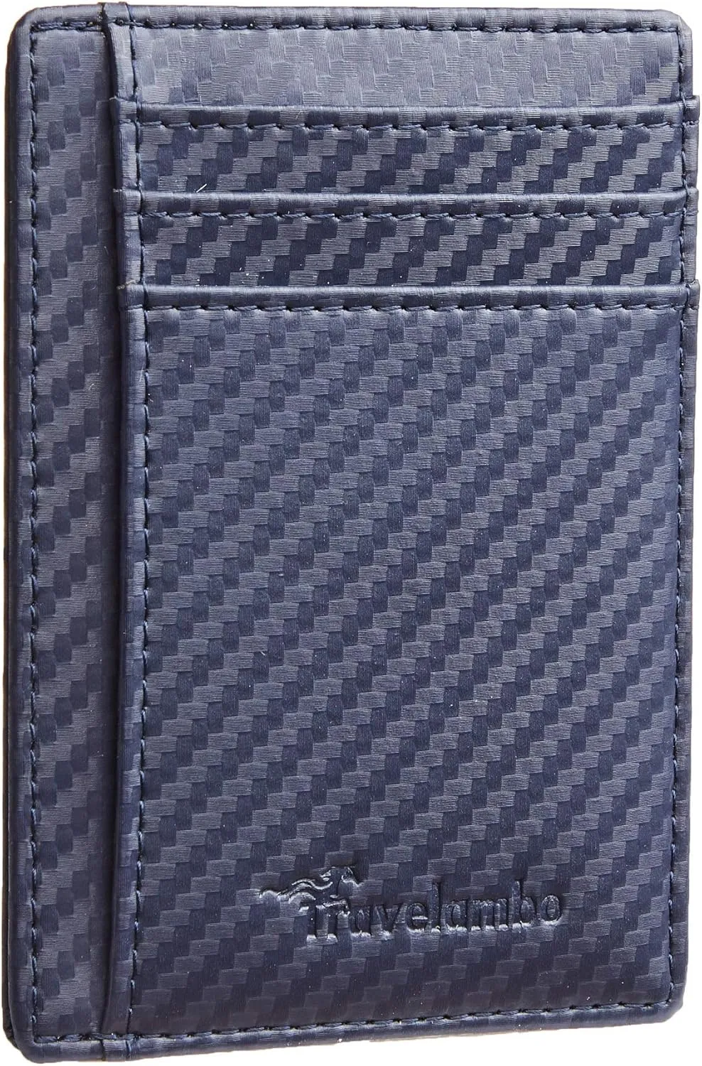 Travelambo Front Pocket Minimalist Leather Slim Wallet RFID Blocking Carbon Fiber Texture