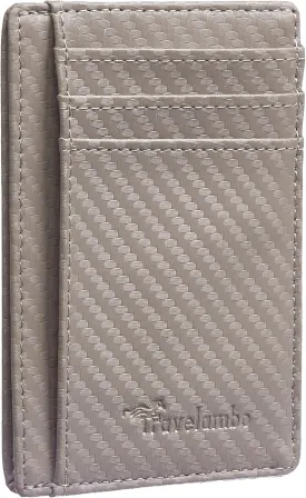 Travelambo Front Pocket Minimalist Leather Slim Wallet RFID Blocking Carbon Fiber Texture