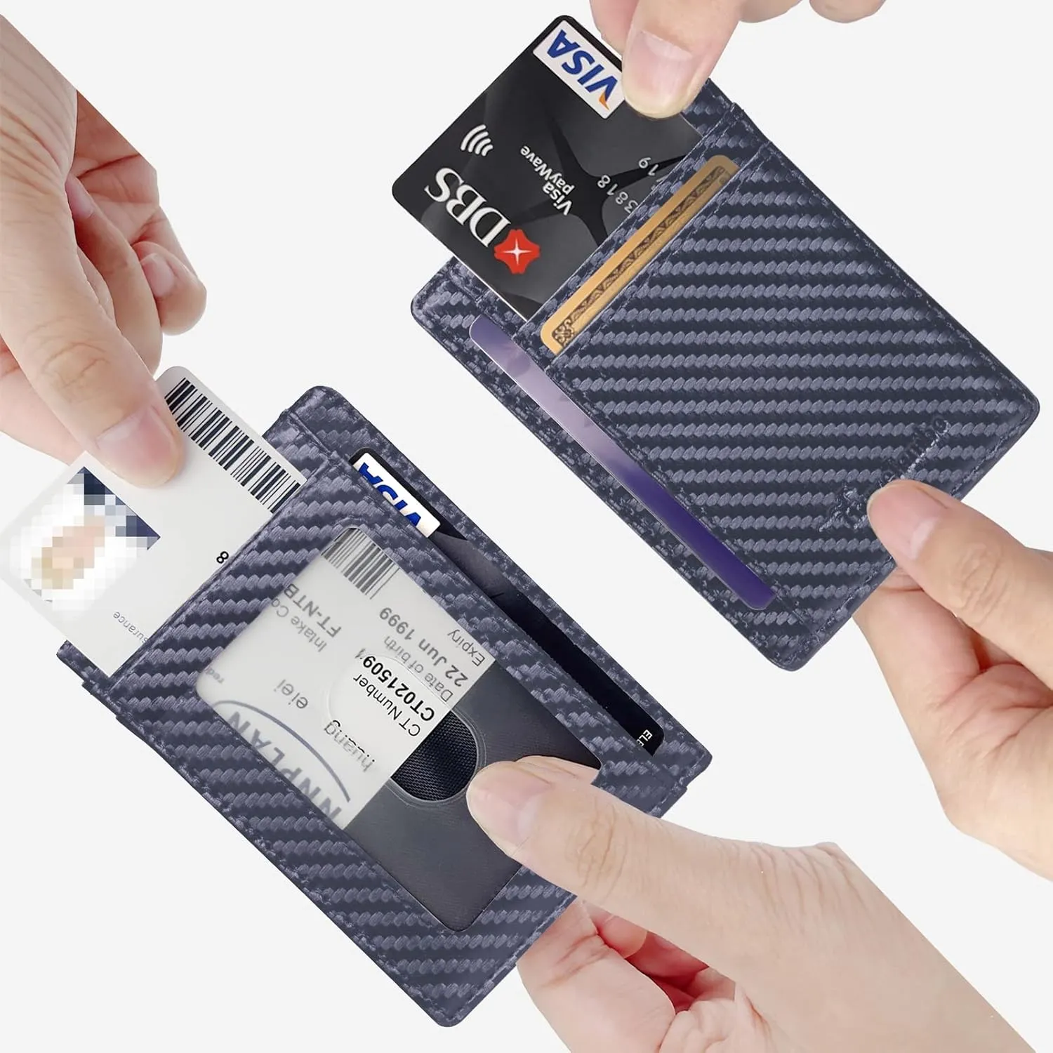 Travelambo Front Pocket Minimalist Leather Slim Wallet RFID Blocking Carbon Fiber Texture