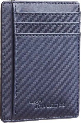 Travelambo Front Pocket Minimalist Leather Slim Wallet RFID Blocking Carbon Fiber Texture