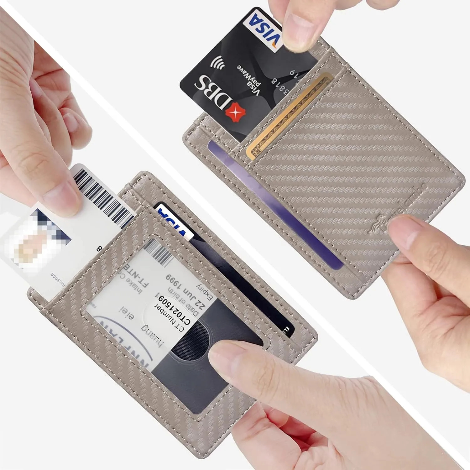 Travelambo Front Pocket Minimalist Leather Slim Wallet RFID Blocking Carbon Fiber Texture