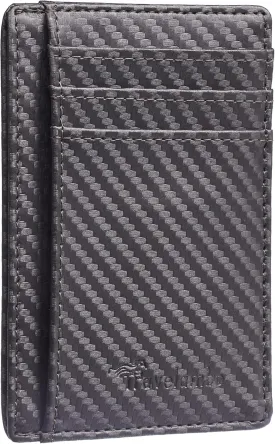 Travelambo Front Pocket Minimalist Leather Slim Wallet RFID Blocking Carbon Fiber Texture