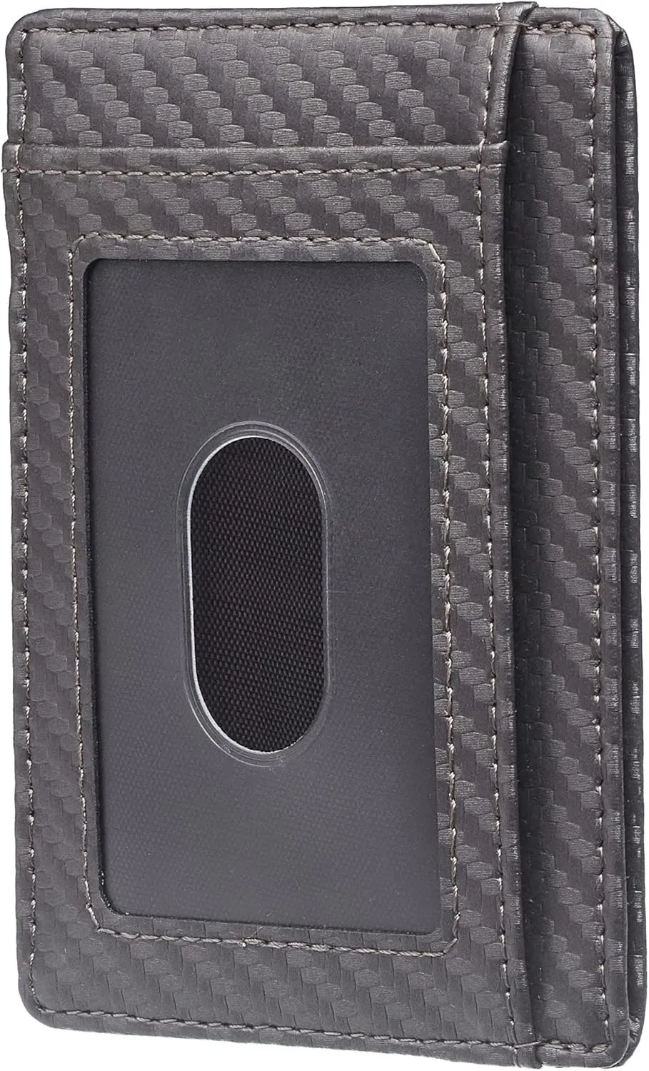 Travelambo Front Pocket Minimalist Leather Slim Wallet RFID Blocking Carbon Fiber Texture
