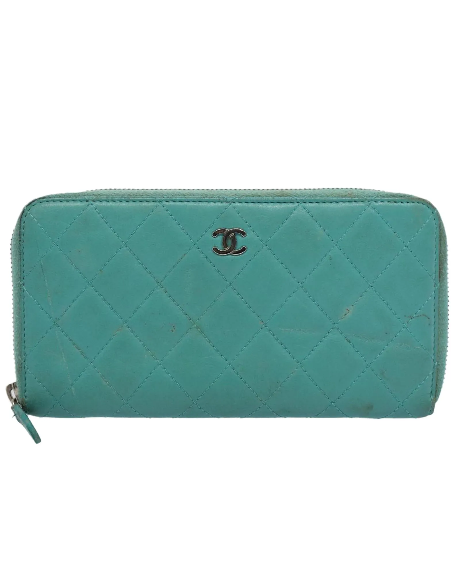 Turquoise Blue Lamb Skin Matelasse Wallet