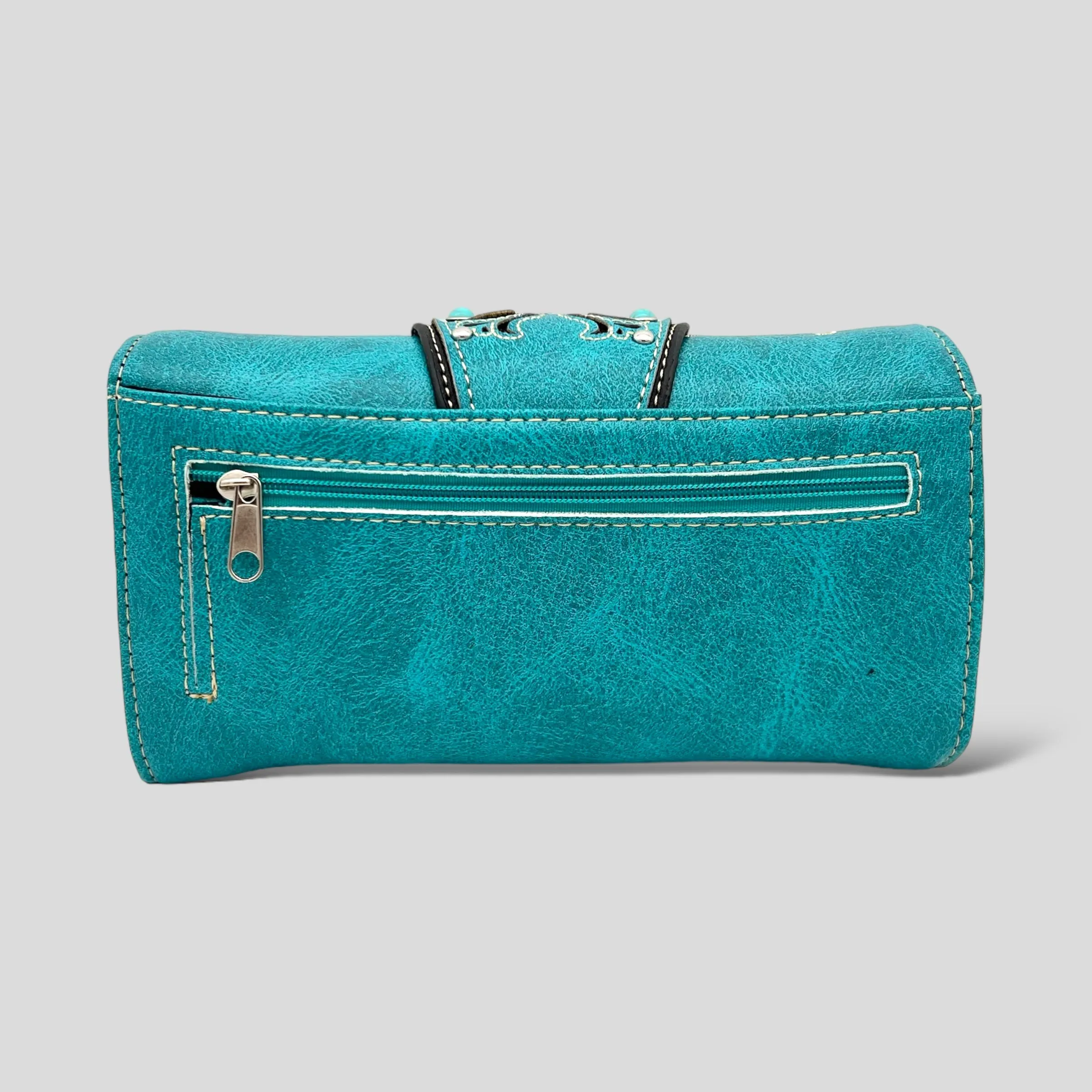 Turquoise Trifold Embroidered Wallet