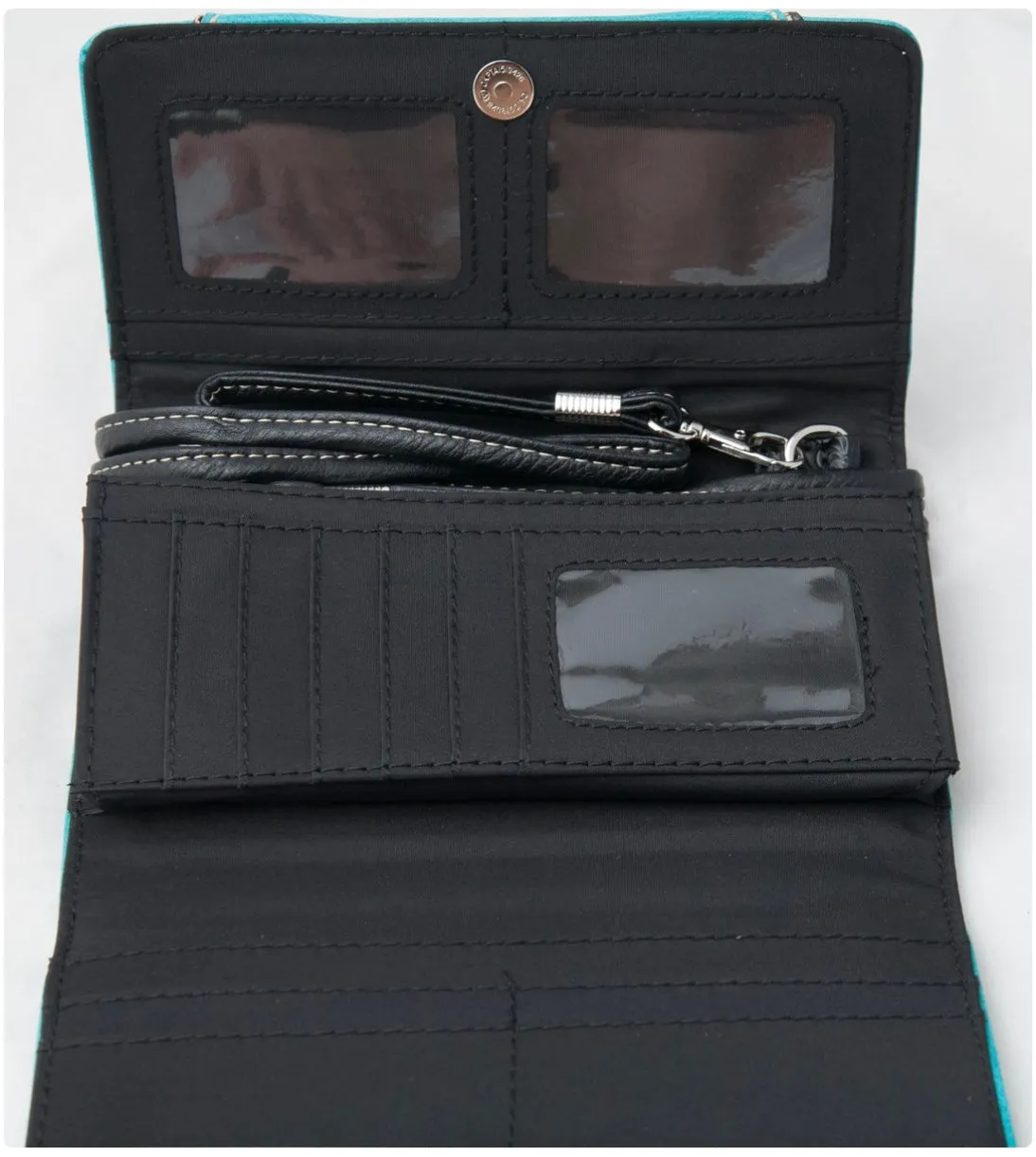 Turquoise Trifold Embroidered Wallet