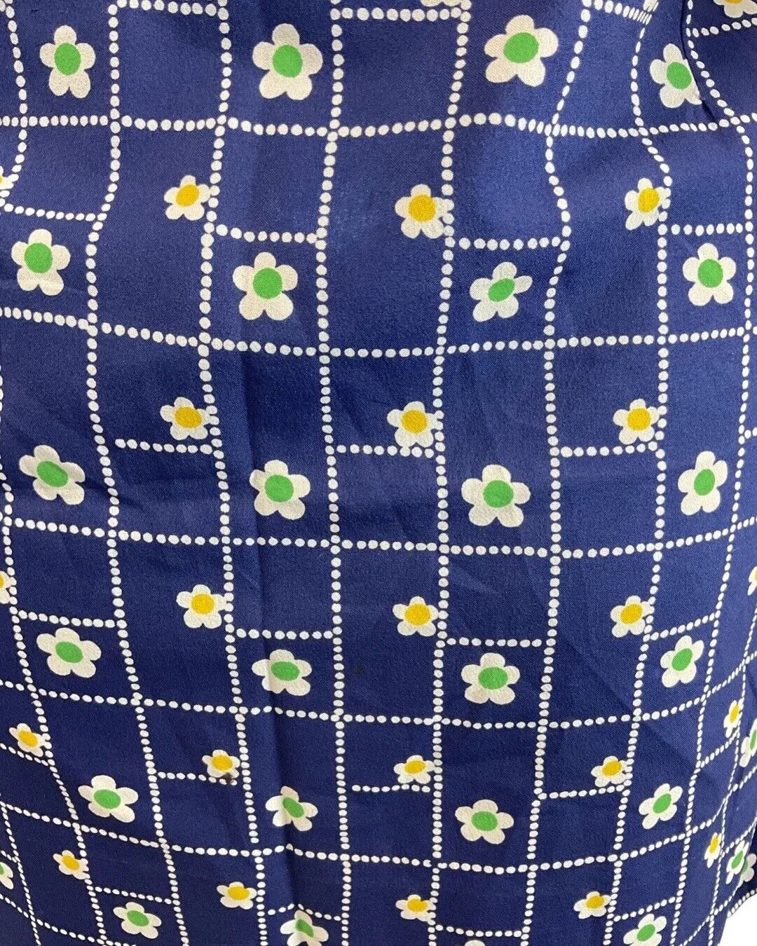 VINTAGE 60s 70s BLUE WHITE GREEN CHECKED DAISY FLOWER DAGGER SHIRT DRESS 10 12