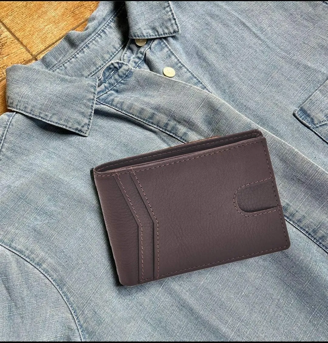 Wallet for Men Bifold Real Leather Slim RFID Blocking Front Pocket Minimalist Stylish Design with ID Window in Gift Box (Nappa, Chocolate)