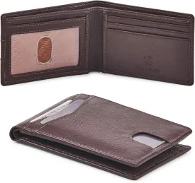 Wallet for Men Bifold Real Leather Slim RFID Blocking Front Pocket Minimalist Stylish Design with ID Window in Gift Box (Nappa, Chocolate)