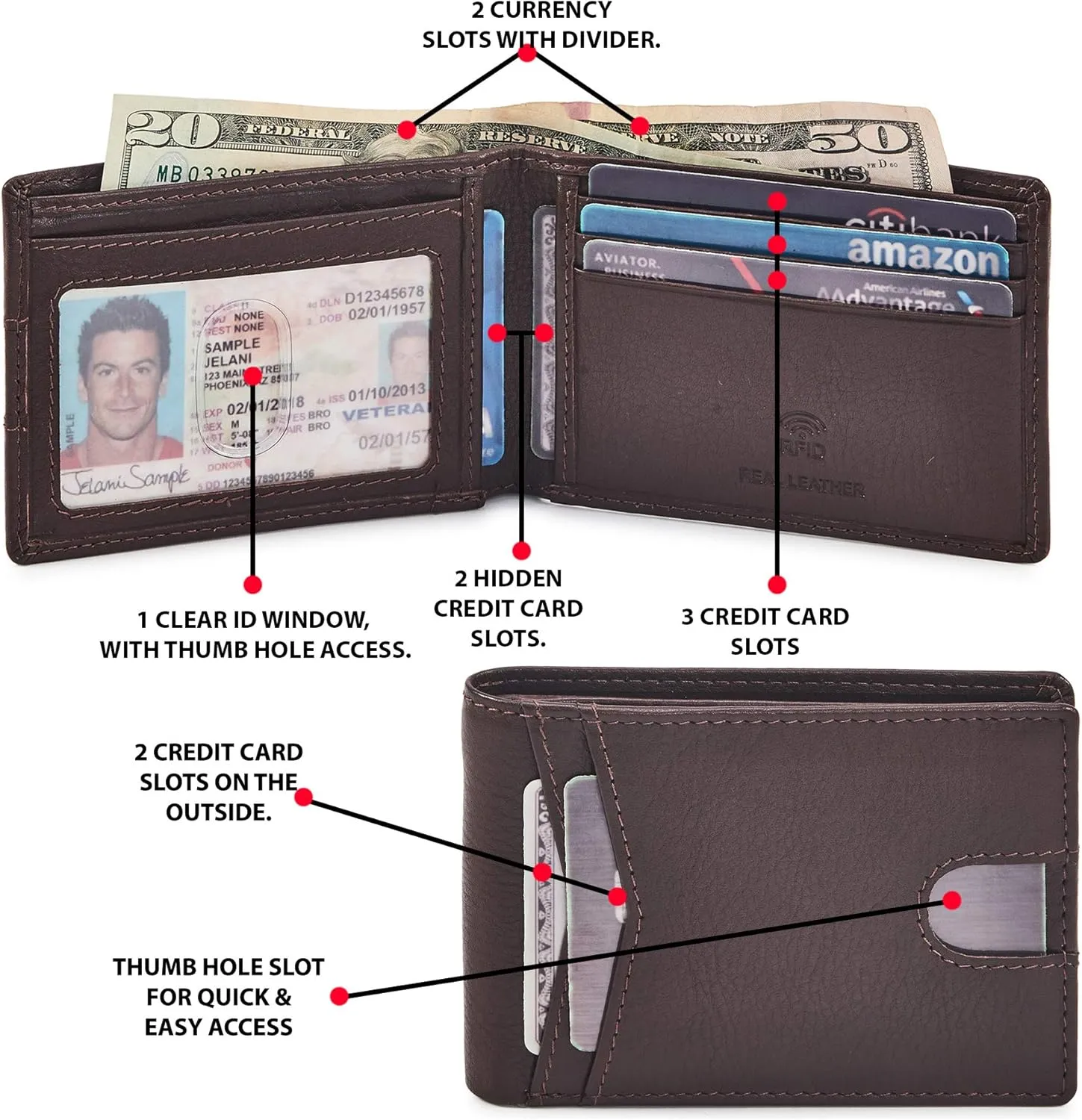 Wallet for Men Bifold Real Leather Slim RFID Blocking Front Pocket Minimalist Stylish Design with ID Window in Gift Box (Nappa, Chocolate)