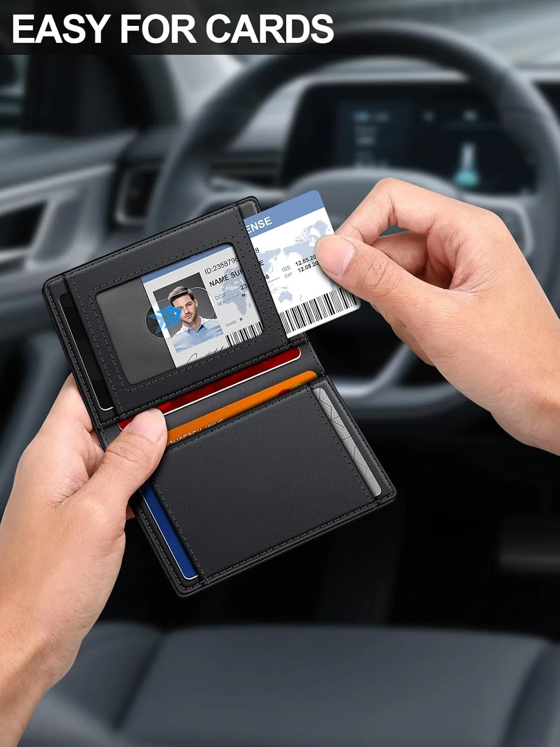 Wallet for Men Slim Leather Wallets for 9-13 Cards, RFID Blocking Thin Card Holder Wallet with ID Window & Stretchable Cash Slot, Minimalist Bifold Small Wallet for Front Pocket, Birthday Gift for Men
